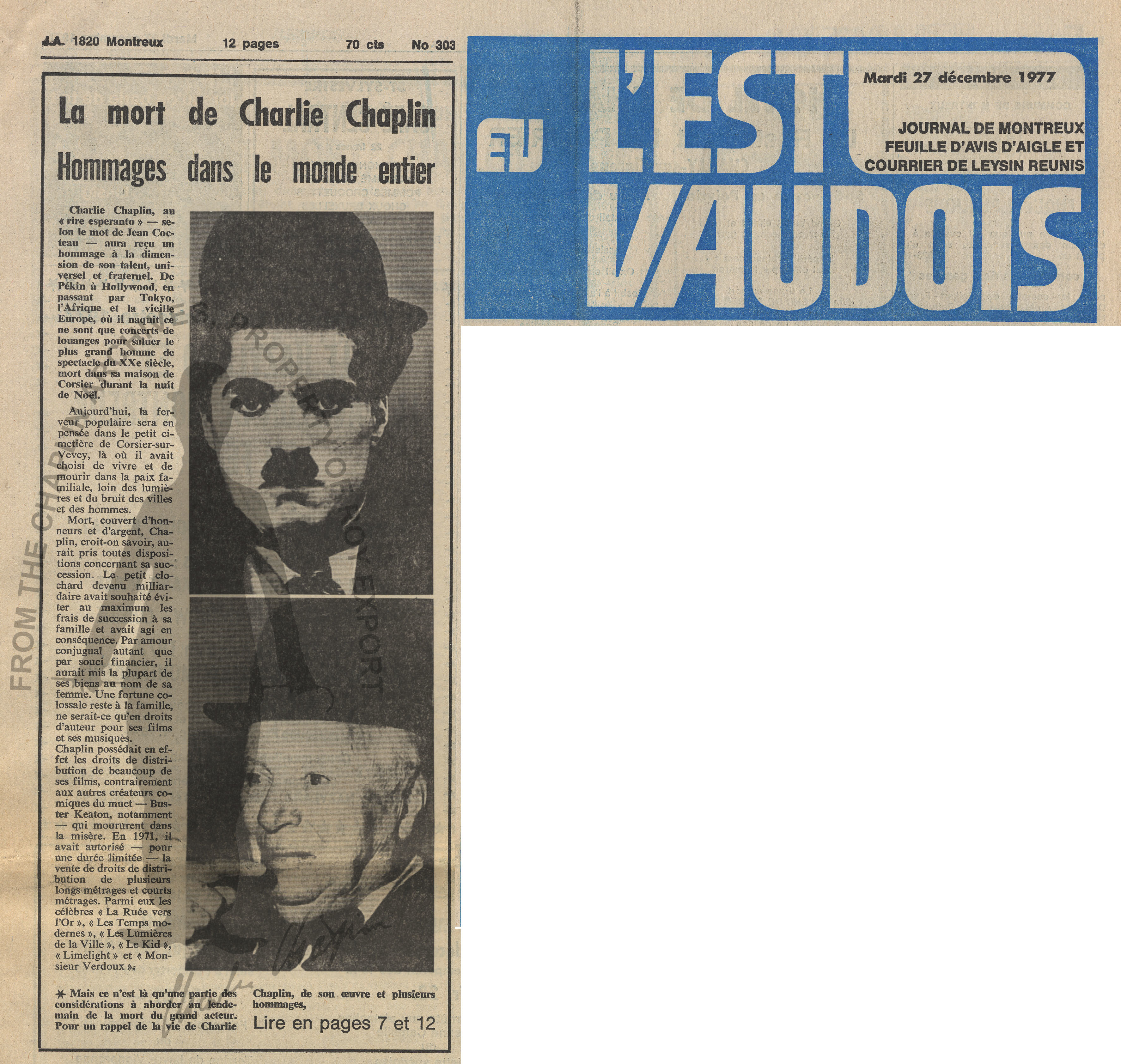 Search Search La Mort De Charlie Chaplin Hommages Dans Le Monde 